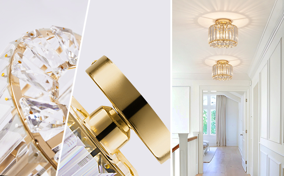 XIEYOR Elegant Gold Crystal Chandelier - Modern Semi Flush