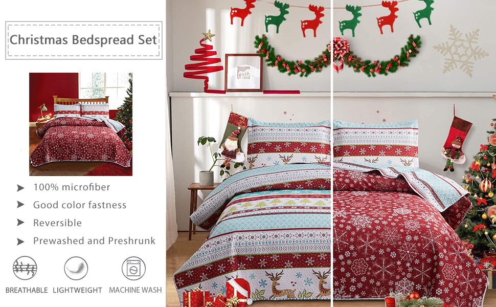 Reversible Xmas Quilts Twin Size Christmas Bedding Bedspread Lodge