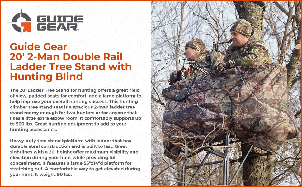 Guide Gear 20' 2-man Double Rail Ladder Tree Stand with Hunting Blind