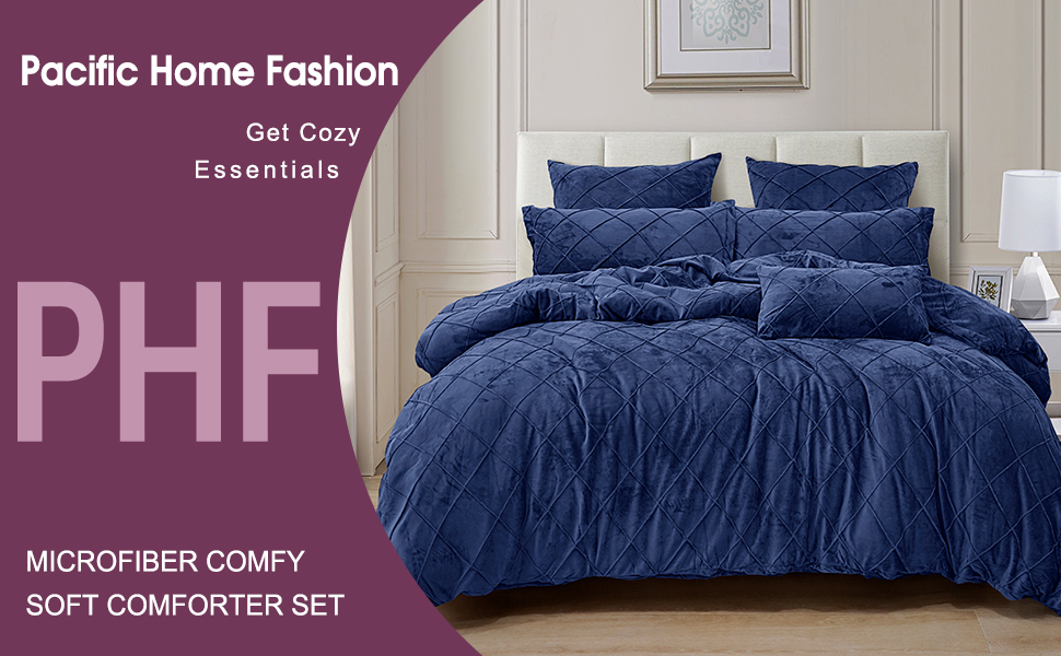 PHF Pleated Velvet Comforter Set Queen, 5PCS Ultra Soft