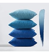 Topfinel Decorative Throw Pillow Covers Aque Teal Blue Series,Summer Corduroy Striped Toss Pillow...