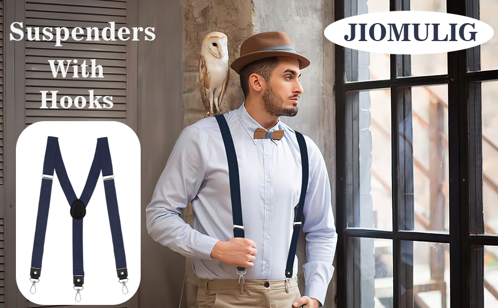 Heavy Duty Black Suspenders - 1 Inch Wide, Adjustable