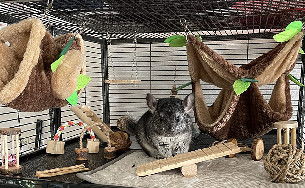 Small Animal Hammock - Hanging Hammock & Tunnel Hideout for Guinea Pig Hamster Parrot Rat Chinchilla - Warm Swing Plush Cage Bed Washable Pet Hammock 14
