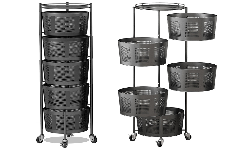 Flesser Rotating Baskets Storage Rack 5 Tier Round Kitchen