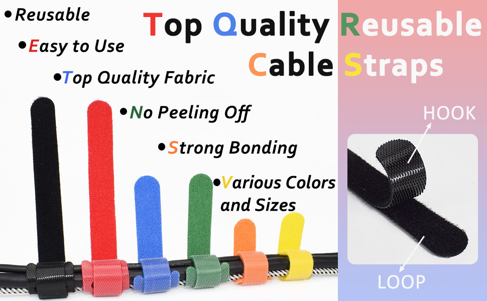 80pcs Cable Ties Reusable Multicolor, Wire Ties, Cord Ties Reusable for