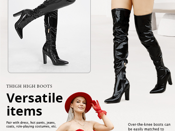 Amazon.com | Wsheliu Women's Black Thigh High Boots Patent