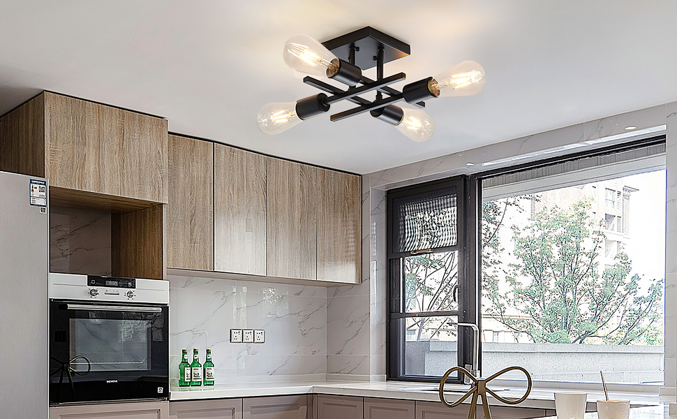 Industrial 4-Light Semi Flush Mount Ceiling Light Fixture