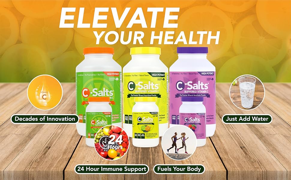 Picture of different C Salts buffered vitamin c drink mix flavors original lemon lime mixed berry 