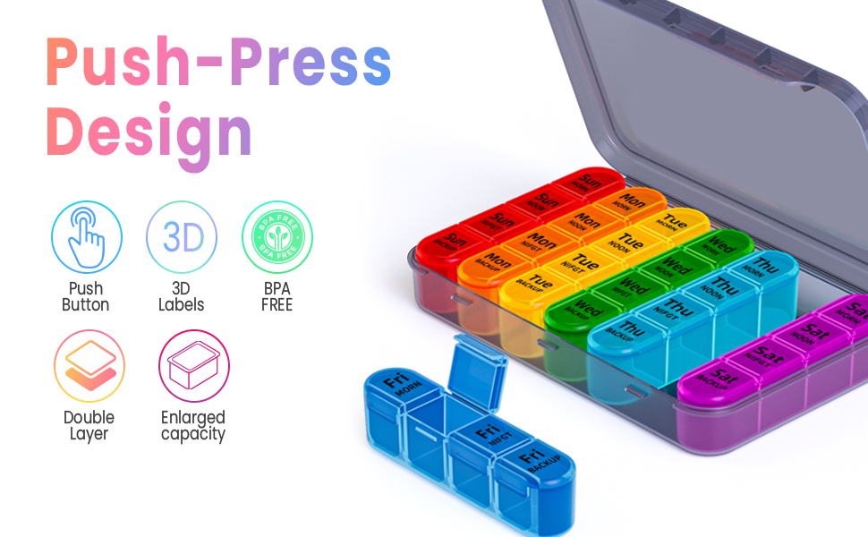 Pill Box 4 Times a Day, Betife Weekly Pill Box Organisers, 7 Day Tablet Organiser, Daily Pill