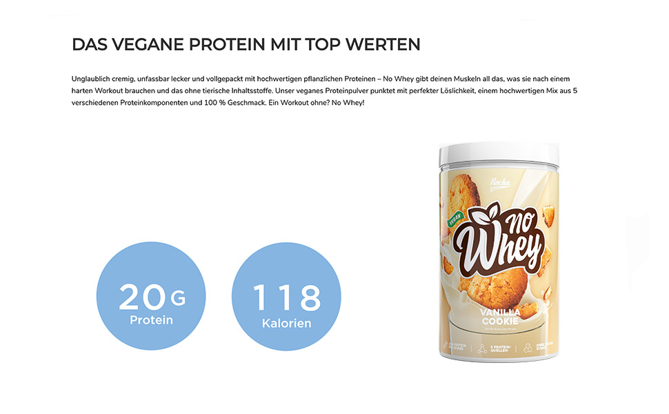 Rocka Nutrition NO WHEY veganes Proteinpulver Pflanzliches Protein Pulver mit 20 g Protein pro