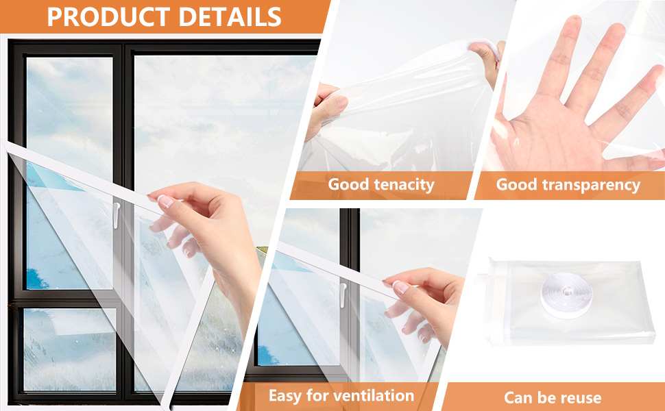 Window Insulation Kit, Thicken Clear Window Film with PET