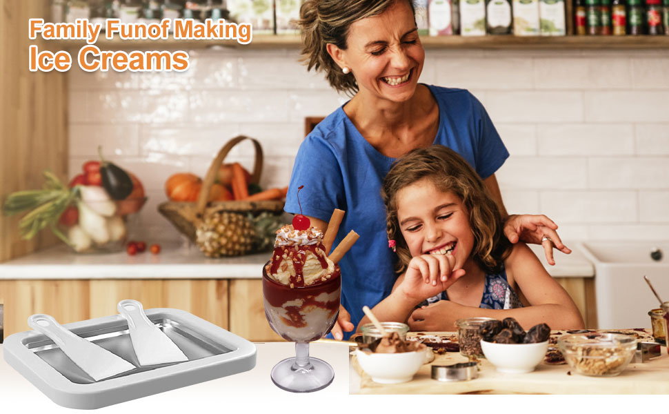 Ice Cream Roll Maker, with 2 Scrapers Ice Cream Maker Pan