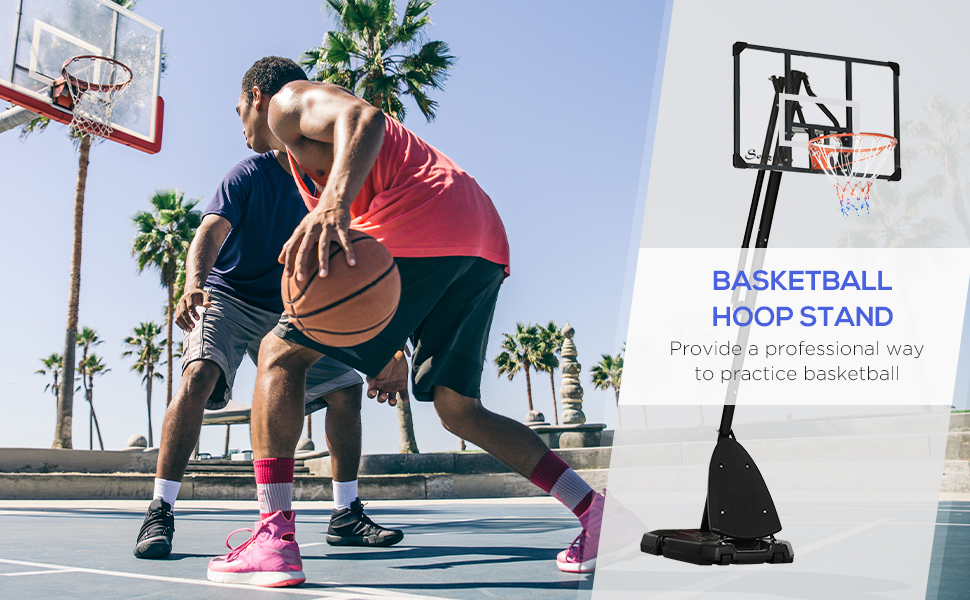 SPORTNOW Height Adjustable Basketball Hoop and Stand with Sturdy