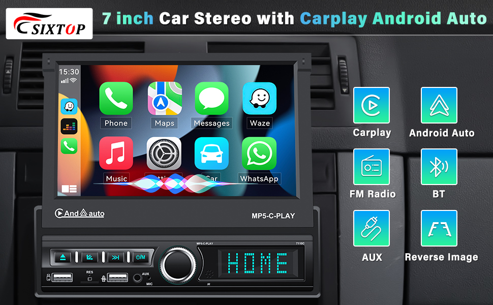7 inch Single Din Car Stereo with Apple CarPlay Android