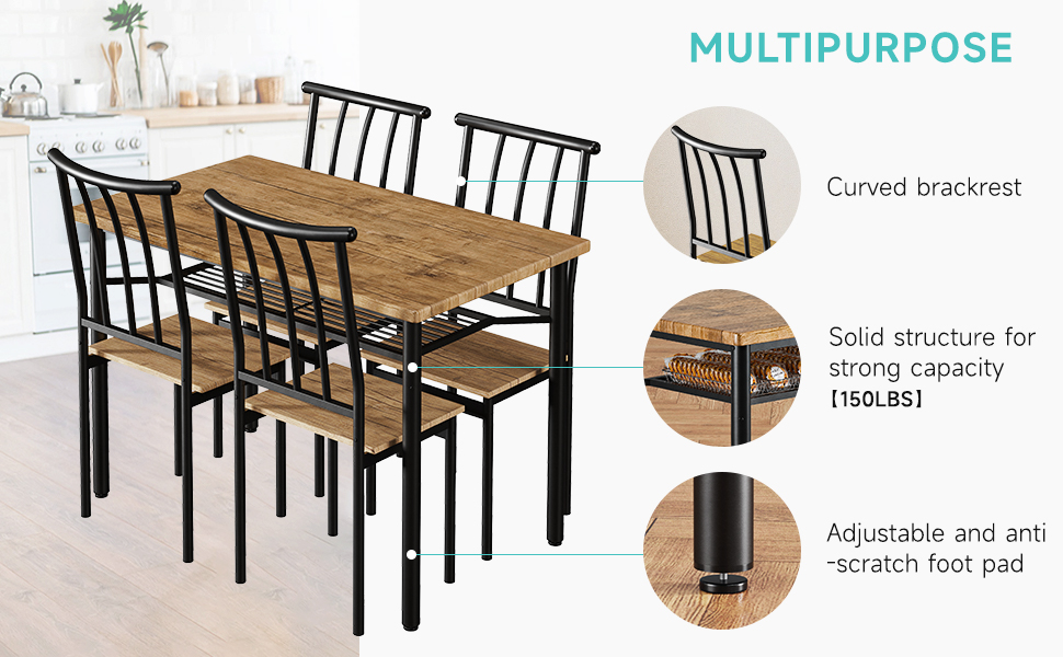 Amyove Dining Room Table Set for 4, 46.8" Kitchen Table and Chairs for 4 with