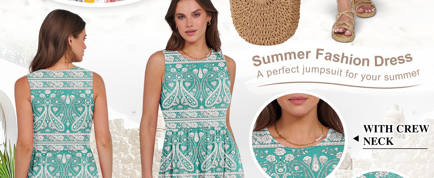 Crewneck Sleeveless Floral Dress