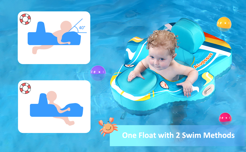 Alupssuc Baby Pool Float with 0120° Removable UPF 50+ Sun Canopy, Widen Wings No