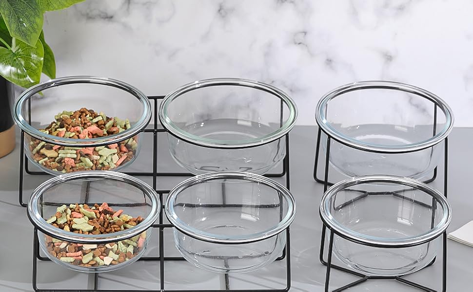 Glass Dog Bowl Elevated Cat Dog Bowl with Metal Stand for Water and