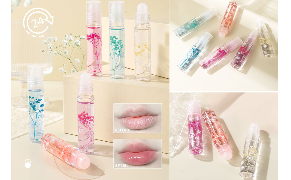Flower Jelly Lip Oil Set van 6 hydraterende crème, lang aanhoudende roll-on lipgloss