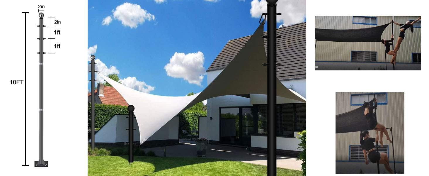 Shade Sail Poles Kit, 10Ft 2pack Outdoor Sun Shade Sail