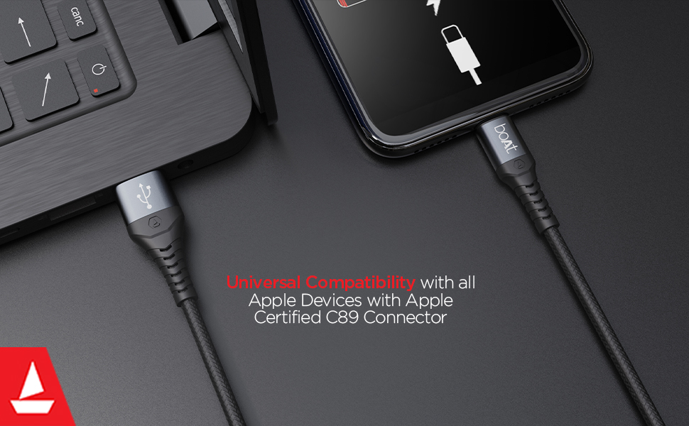 boAt LTG 550v3 Lightning Apple MFi Certified Cable with Spaceship Grade