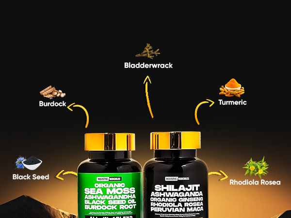 Premium Combo Bundle - Sea Moss 9000mg, Black Seed Oil 6000mg, Ashwagandha 3000mg, Shilajit 12000mg