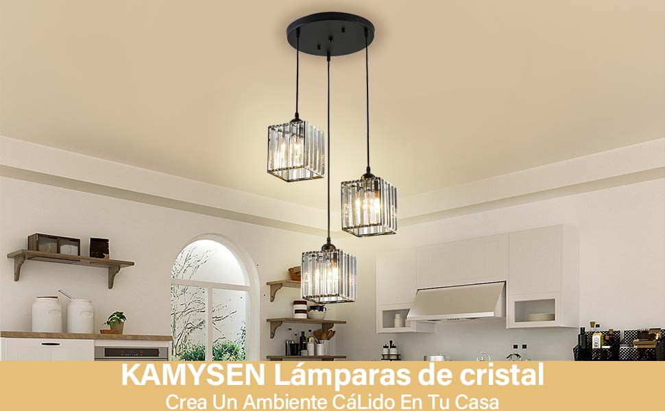KAMYSEN 3 en 1 Lámpara Colgante,Lámpara De Techo Cristal Moderna