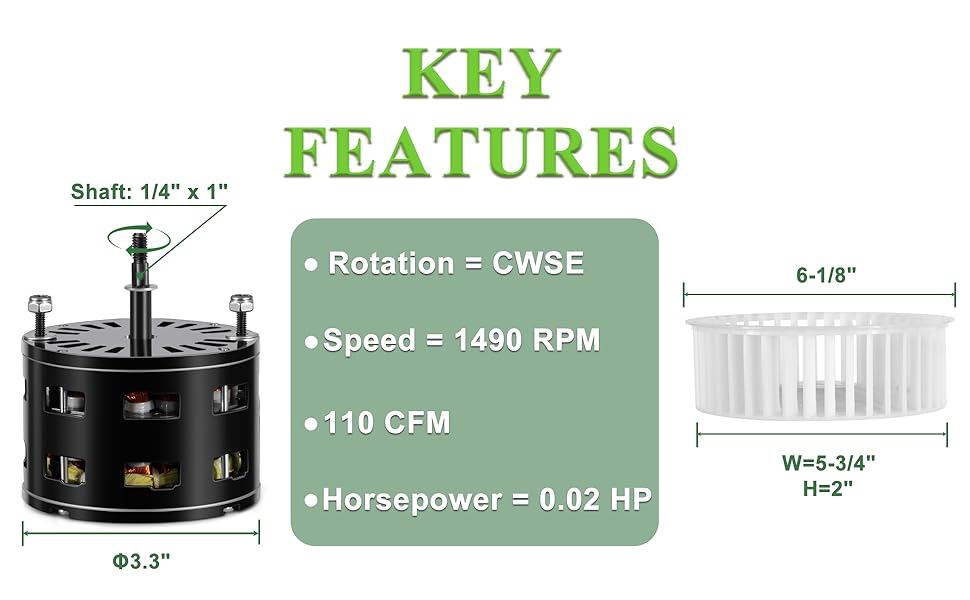HHQ Bathroom Fan Motor & Blower Wheel Replacement for