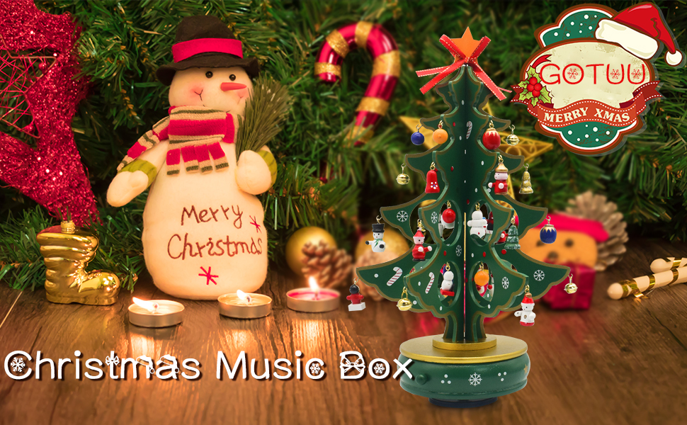 GOTUU Christmas Tree Music Box Wooden Musical Box with