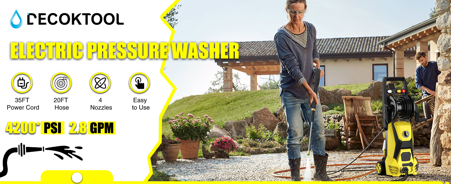 DECOKTOOL Electric Pressure Washer, 4200PSI Max 2.8 GPM