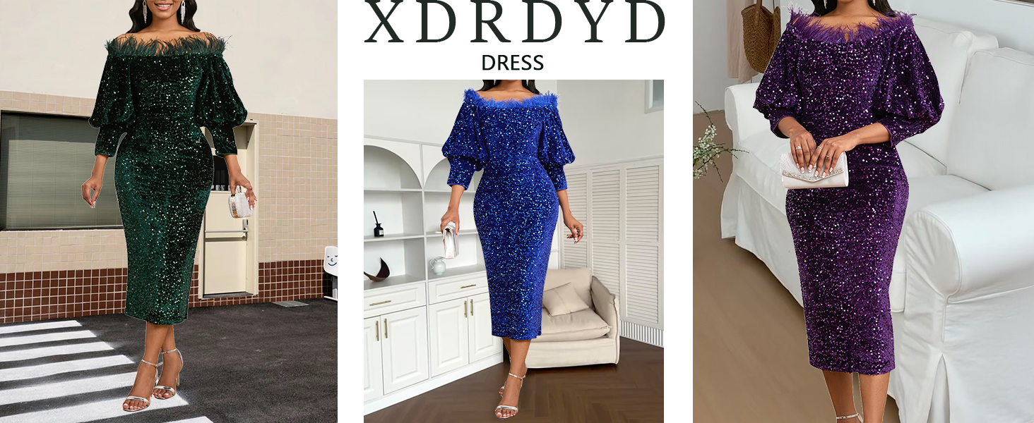 Off shoulder sequin midi dress