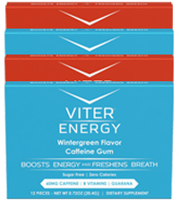 Viter Energy Caffeinated Gum Caffeine B Vitamins Guarana Chewing Nootropic Chews Focus Boost Vegan