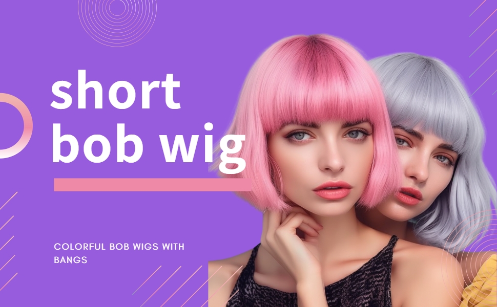 Everfun Short Bob Hair Wigs 12" Straight with Flat Bangs
