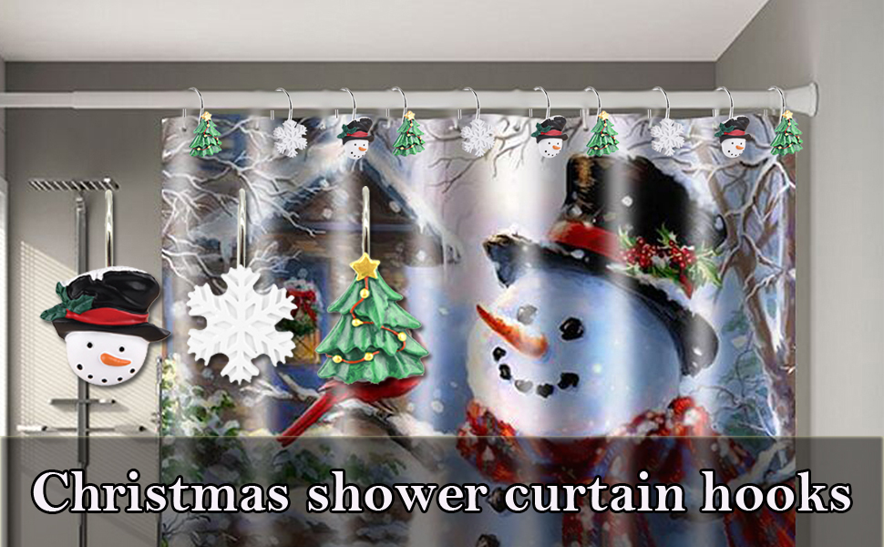 12PCS Christmas Shower Curtain Hooks, AntiRust Shower