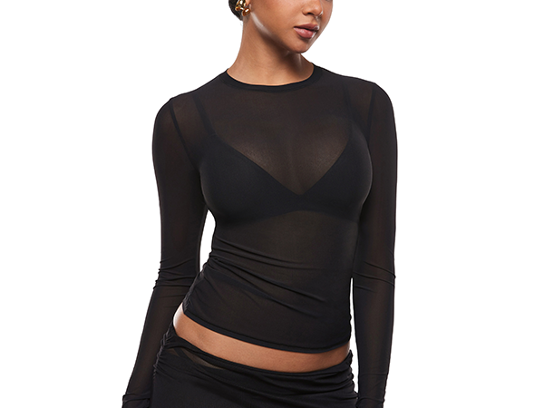 INLYRIC Women's Cosnufy Mesh Sheer Long Sleeve Tops See