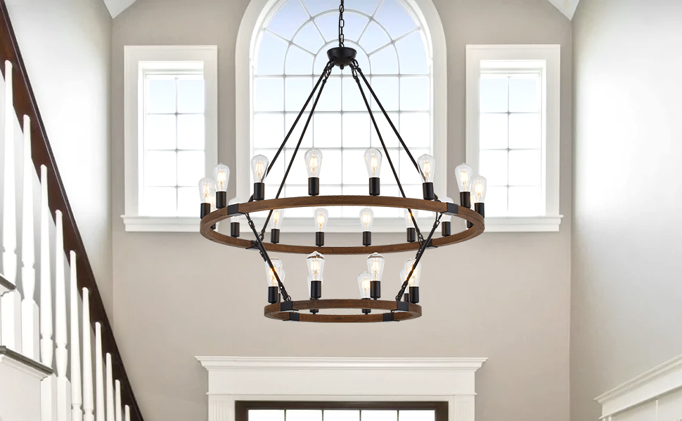 Wood chandelier for high ceiling