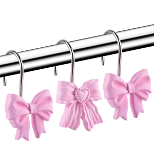 Shower Curtain Hooks. 12PCS Pink Bow Knot Resin Shower Curtain Hooks Rings