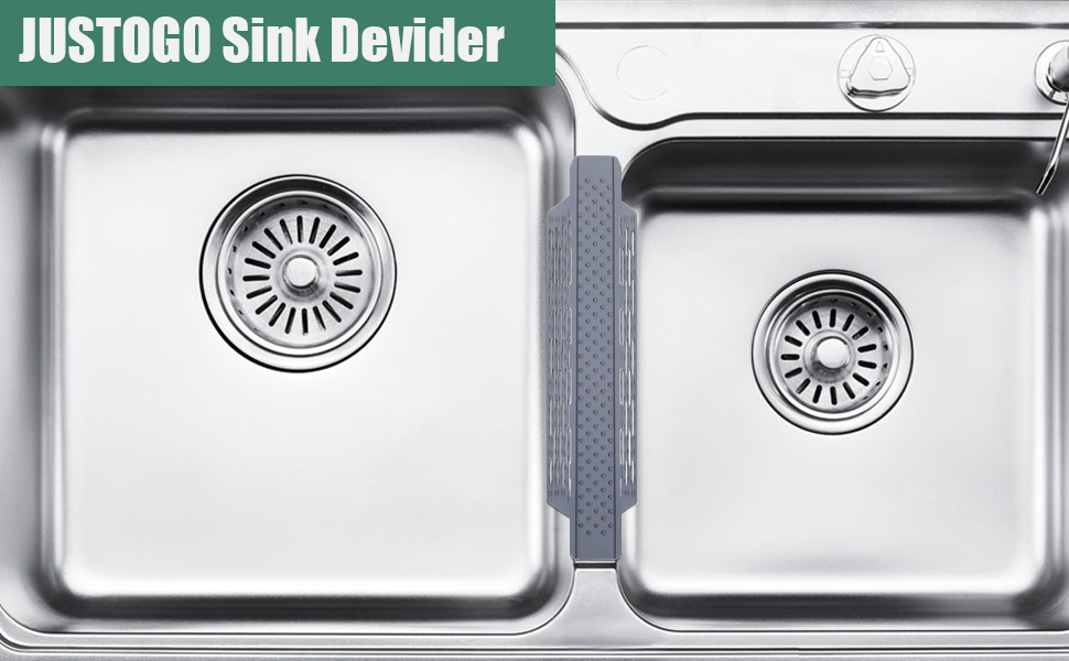 JUSTOGO Silicone Sink Divider Protector, Sink Saddle Kitchen Sink Mats