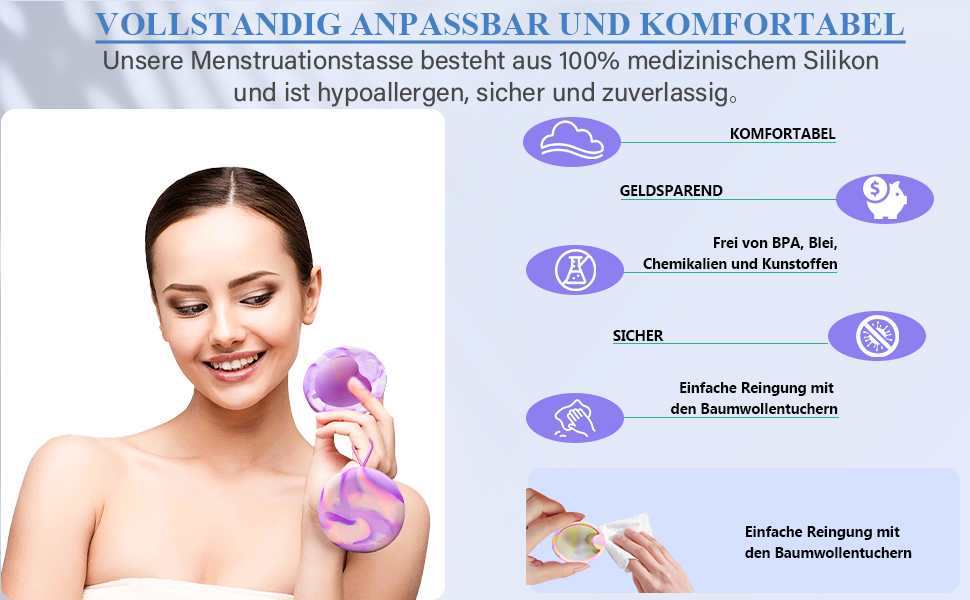 Menstrual Disc Menstruationsscheibe mit 2 Periodenscheiben der Größe M + L und Aufbewahrungstaschen