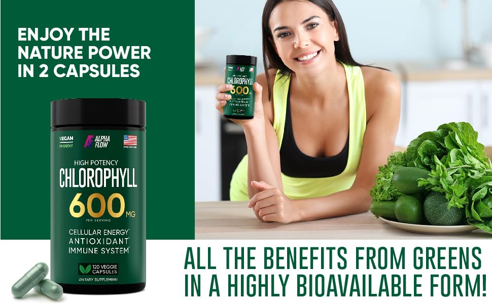 Chlorophyll Capsules 600 mg Natural Chlorophyll Pills for Women & Men Highly