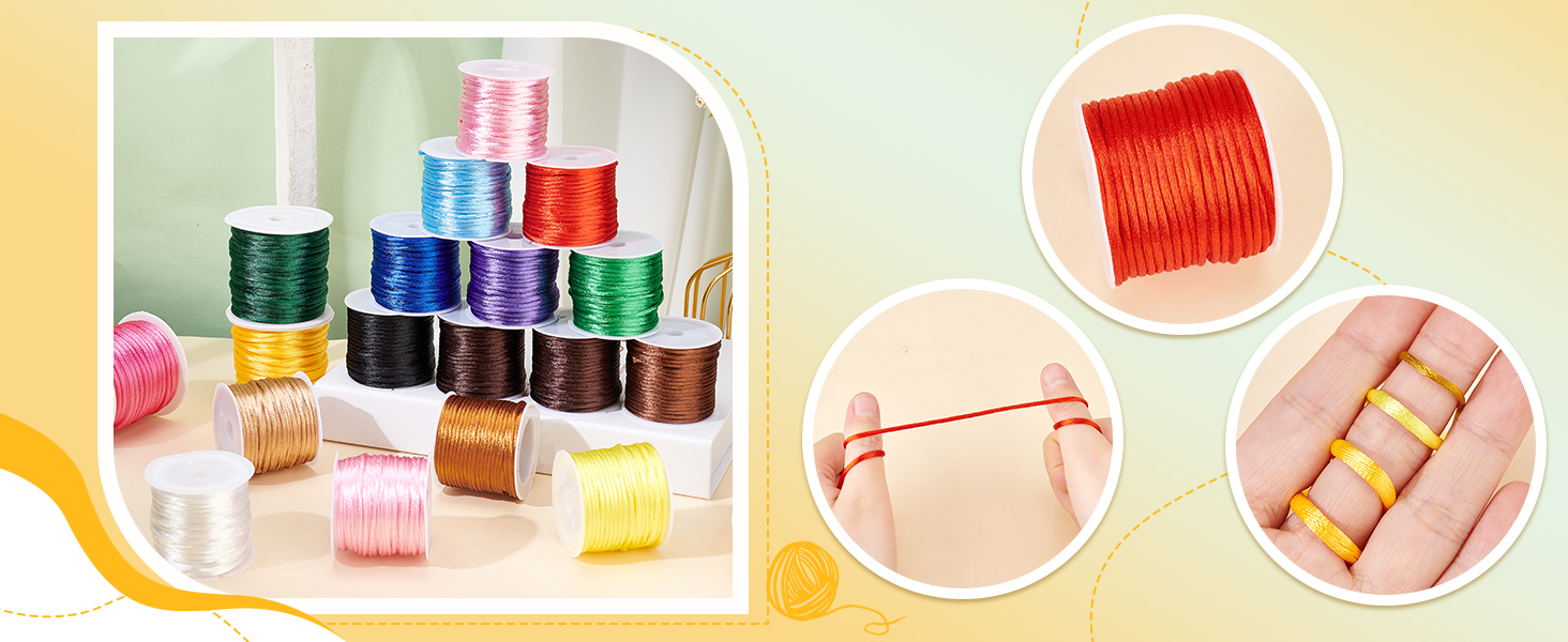 PH PandaHall 3mm Satin Nylon String 16 Colors Rattail Silk