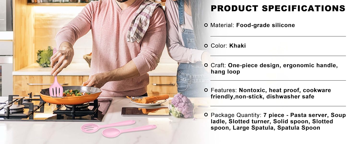 Pink Silicone Cooking Utensil Set of 7