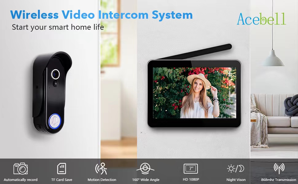 ACEBELL Wireless Video Doorbell System Battery Operated, 1080P
