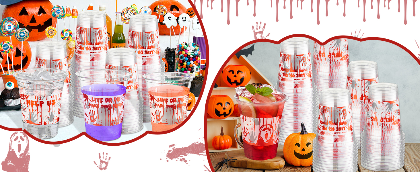 50Pcs Bloody Halloween Party Plastic Cups