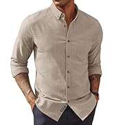 PJ PAUL JONES Mens Classic Fit Linen-Cotton Shirt Button Down Long Sleeve Casual Business Shirts