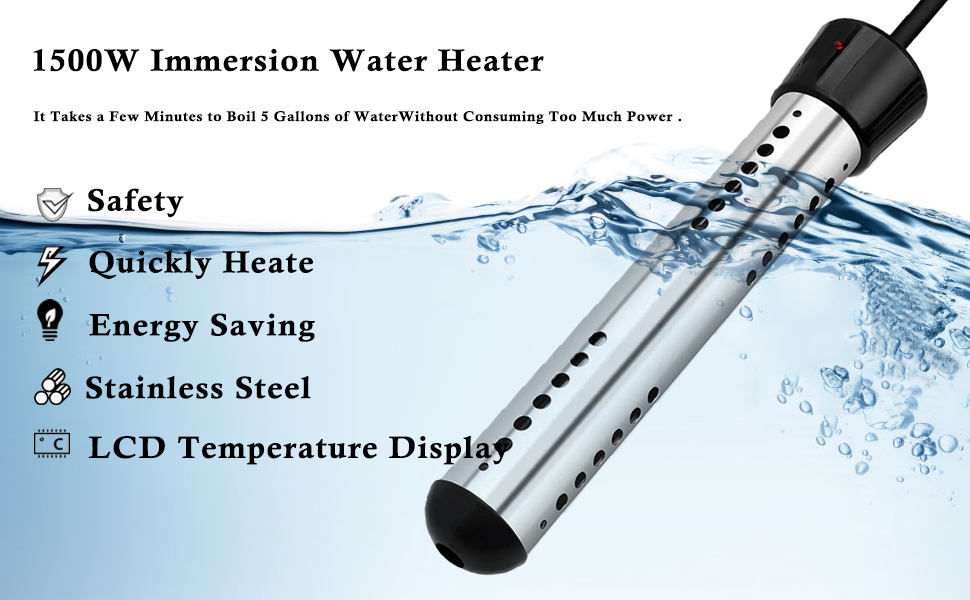 1500W Immersion Water Heater for Bathtub, Portable