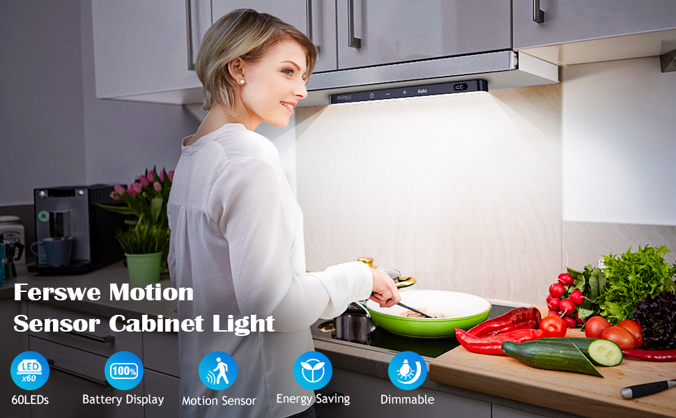 Ferswe Under Lights Rechargeable, Battery Level Display, 60 LED