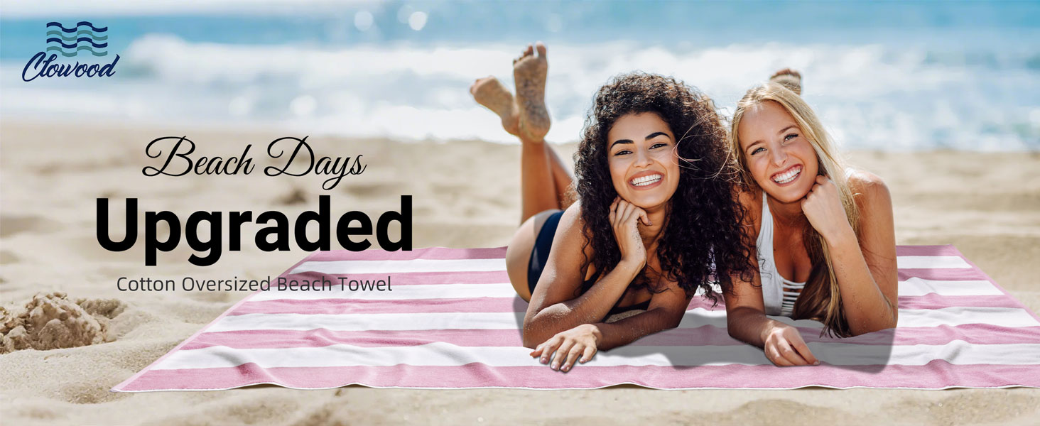 pink oversized beach towel cotton striped soft 40 72 inches