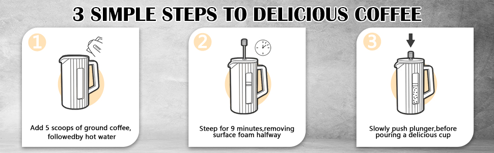 ماكينة تحضير القهوة الفرنسية - زجاج البوروسيليكات مع 3 طبقات من الستانلس ستيل، ماكينة تحضير القهوة الفرنسية الكبيرة للمنزل والمكتب والمطبخ والسفر، تصميم اسود عصري (اسود) 23 ايه