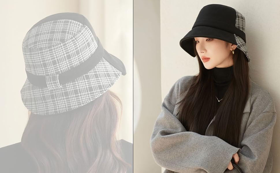 huablo Womens Bucket Hat Vintage Check Bucket HatsTrendy